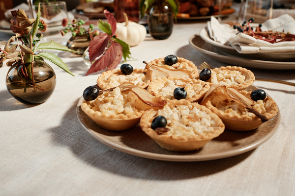 Sweet Tartlets with Blueberry on Plate